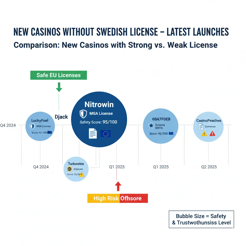 Nya casino lanseringar: Nitrowin MGA-licens 95 poäng säker, Djack Estland 92 poäng, Turbowins Anjouan 55 poäng hög risk 30% skatt
